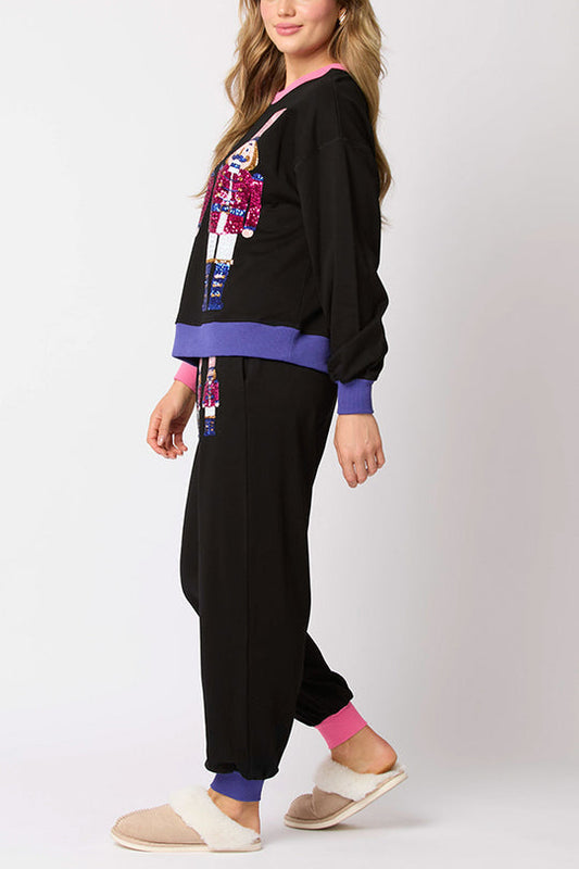 Velina Moda | Santa Sequins Leisure Sweatshirt and Elastic Waist Loose Pocket Pants Set