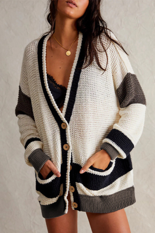 Velina Moda | Jacket Oversized Pocket Colorblock Cardigan Pullover
