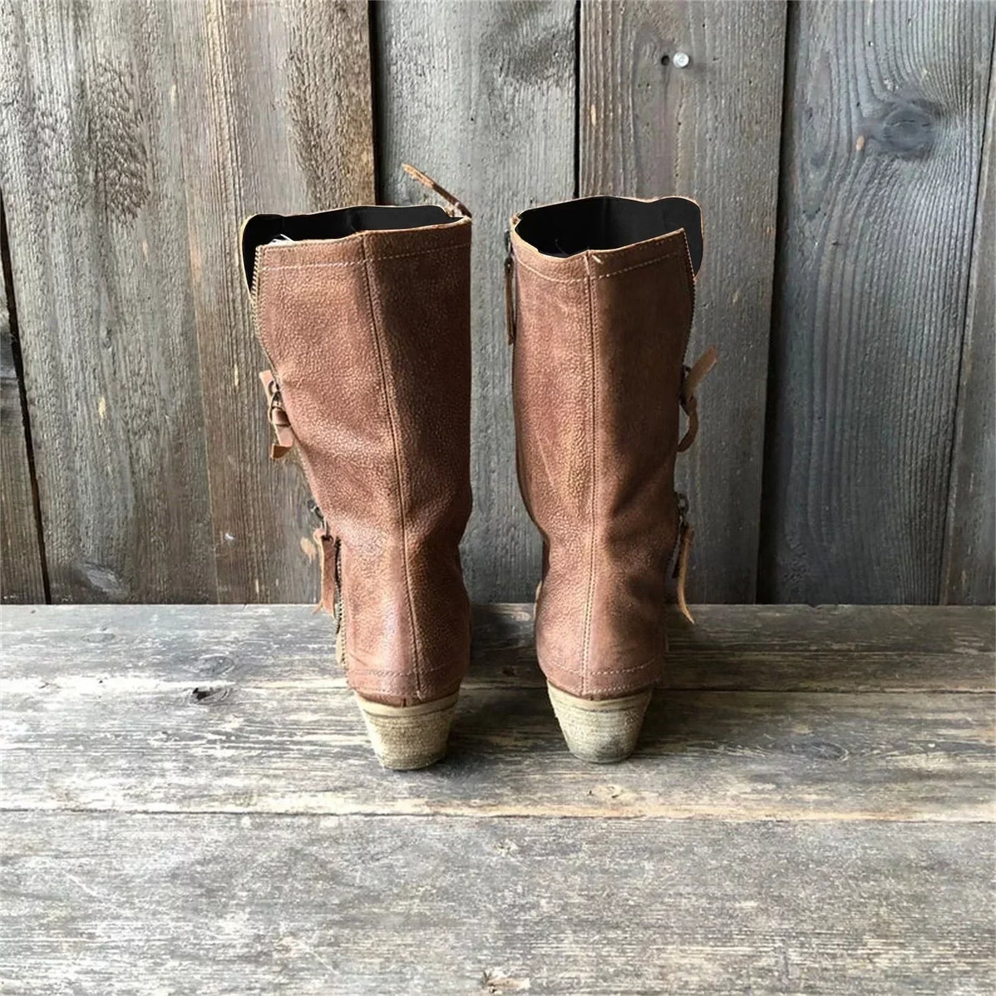 Sienna – Vintage brown cowboy boots with double zipper and comfortable medium heel