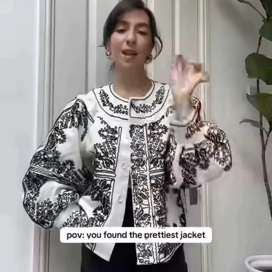 Velina Moda | Floral Embroidery Lantern Sleeve Boho Jacket