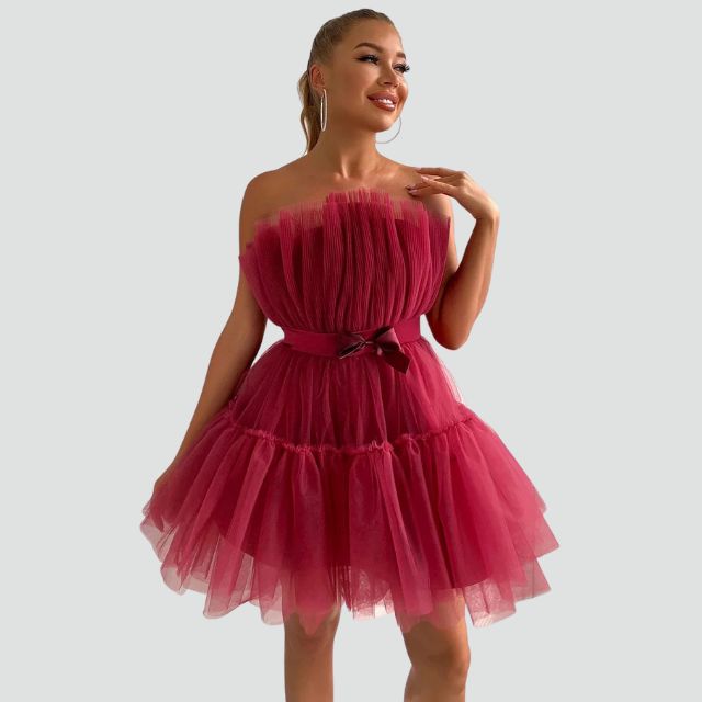 Strapless tulle dress with layered skirt