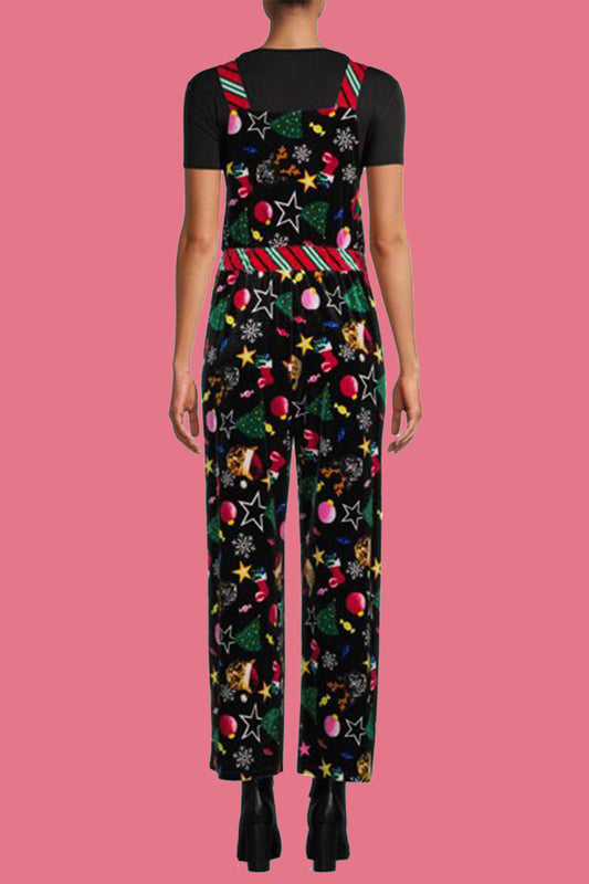 Velina Moda | Casual Wapiti Snowflake Christmas Tree Printed Patchwork Square Collar Loose Overalls