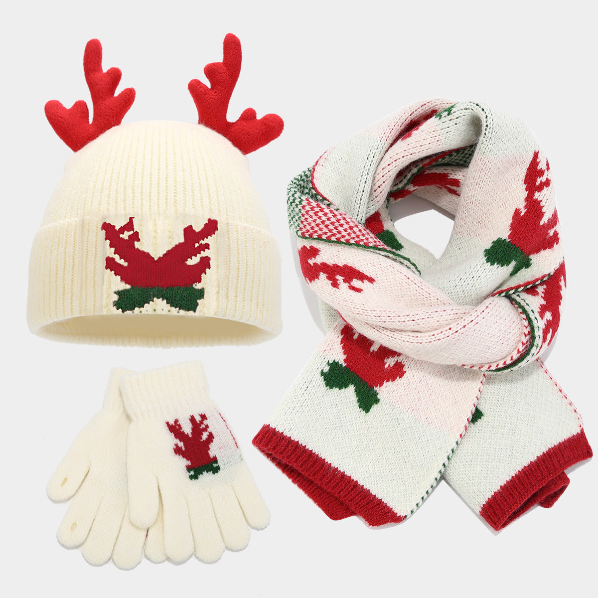 Velina Moda | Christmas Reindeer Antlers Scarf Hat Gloves Three-Piece Set (3 Colors)
