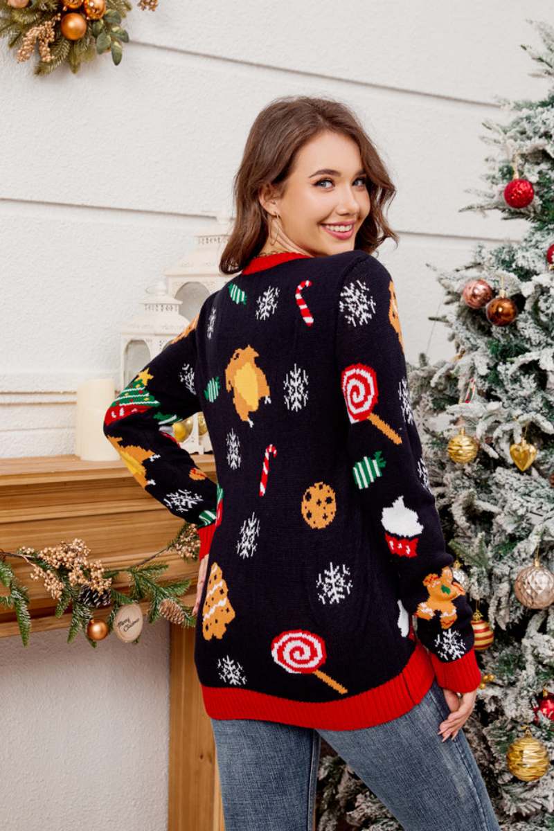 Velina Moda | Casual Crew Neck Sweater with Embroidered Christmas Tree