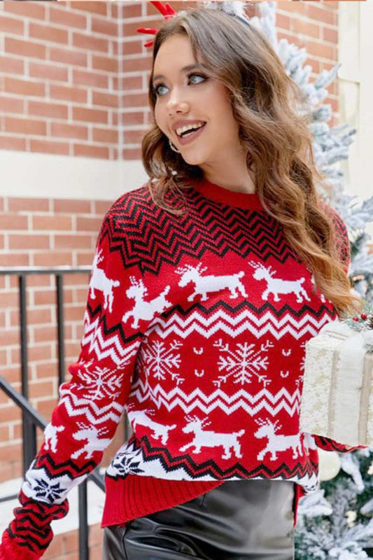 Velina Moda | Striped Christmas Reindeer Knit Sweater