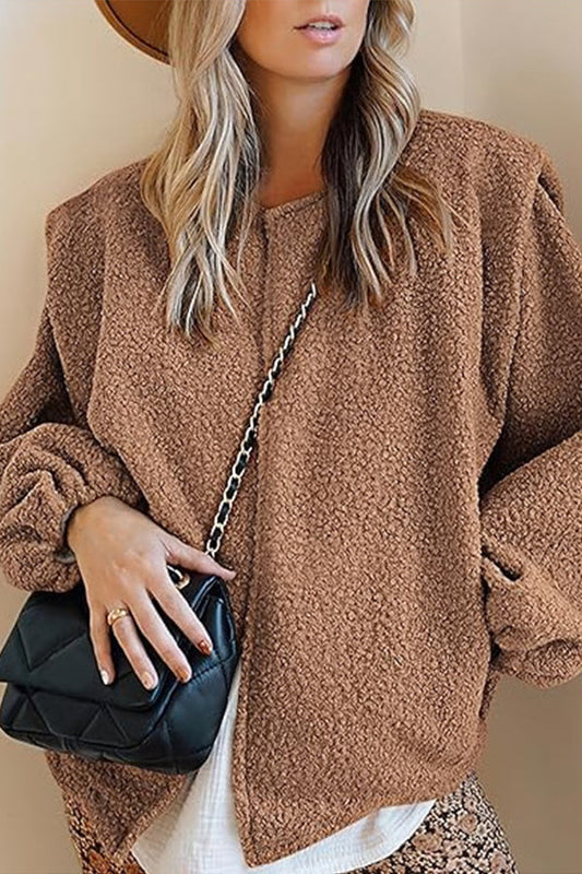 Velina Moda | Velvet Balloon Sleeves Casual Loose Jacket