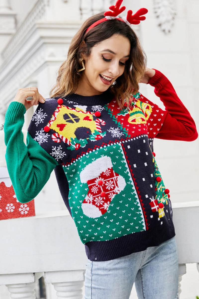 Velina Moda | Snowflake Christmas Tree Sweater Knit Sweater