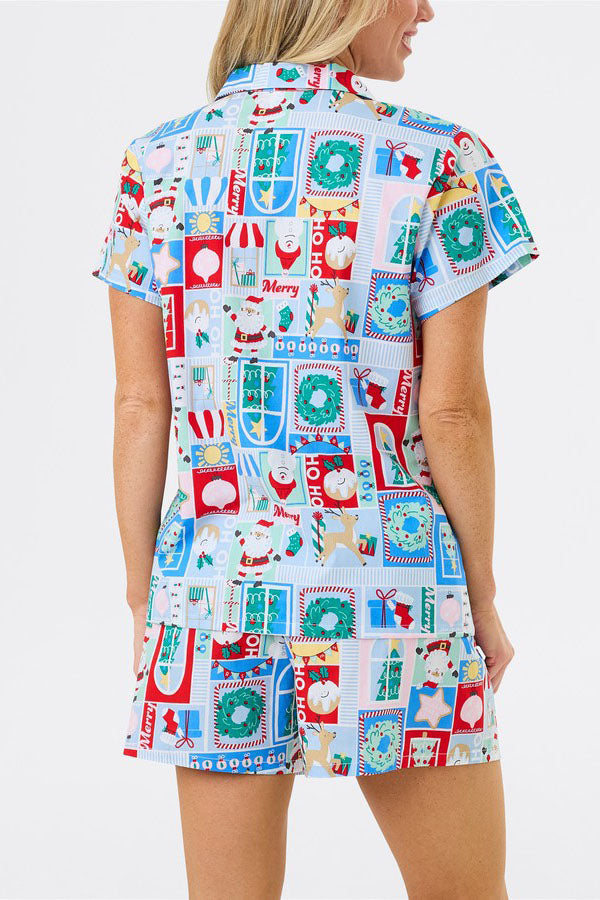 Velina Moda | Christmas Print Short Sleeve Cute Cartoon Print Set