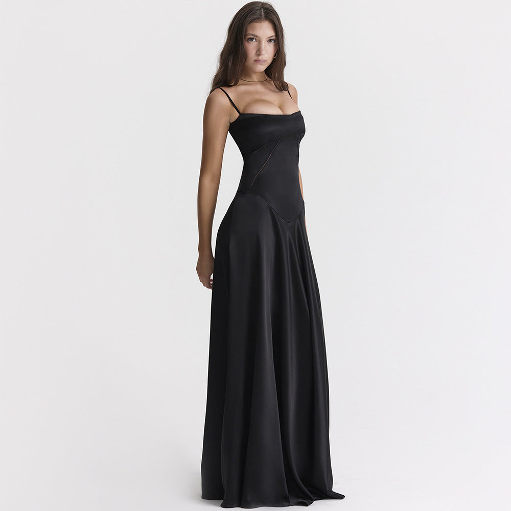 Selena - Maxivestido de satén con tirantes finos