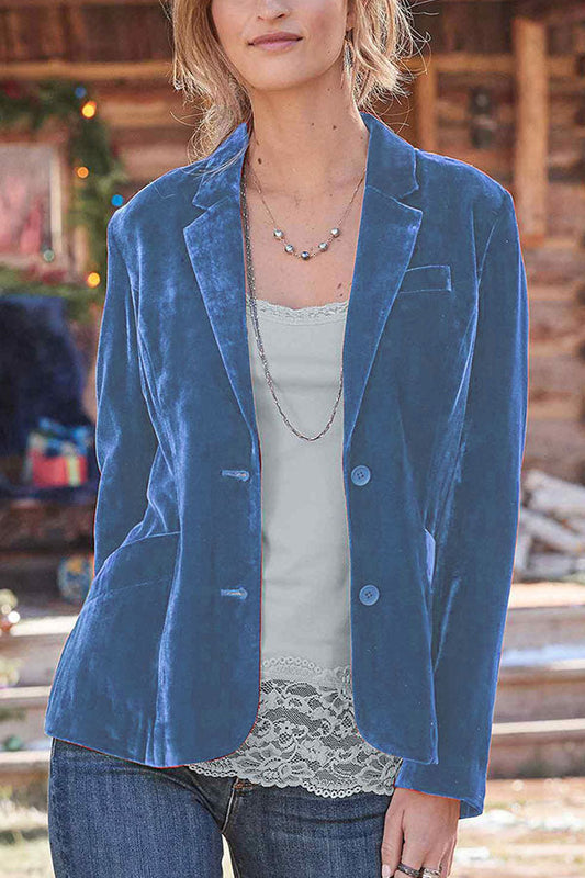 Velina Moda | Velvet Solid Color Fashionable Casual Blazer