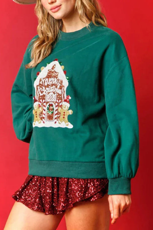Velina Moda | Christmas Candy House Sequins Casual Loose Sweater