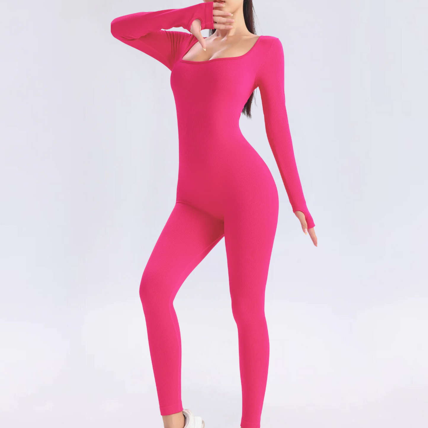 Solid color long sleeve jumpsuit sports overall