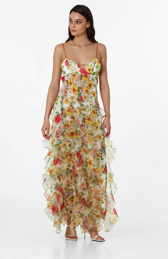 Isabella - Vestido largo floral con volantes elegantes