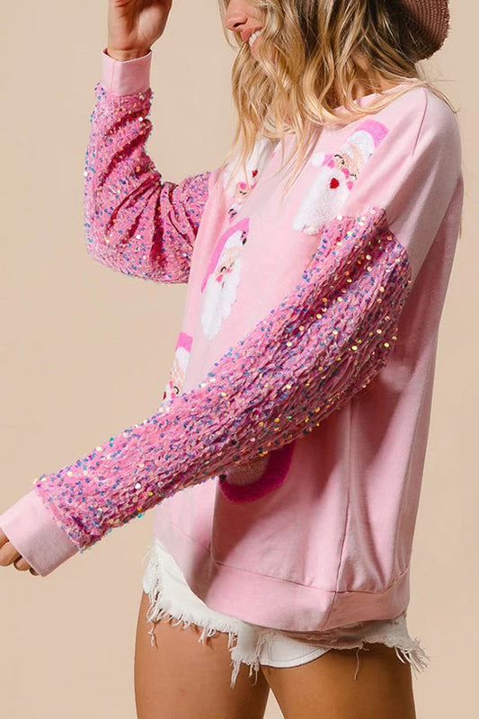 Velina Moda | Christmas Casual Loose Round Neck Sequin Sleeve Sweatshirt