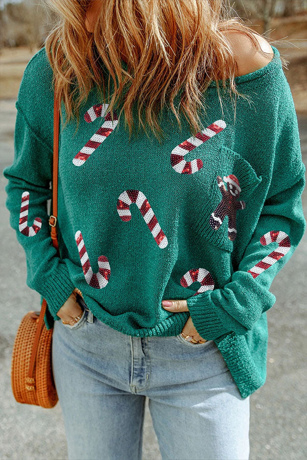 Velina Moda | Sequined Christmas Graphic Pullover Sweatshirt