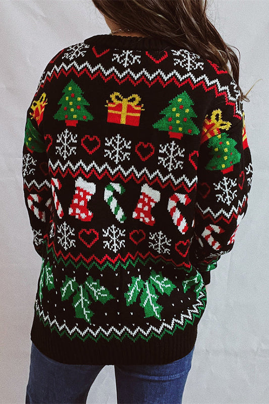 Velina Moda | Christmas Pattern Knitted Round Neck Long Sleeve Sweater