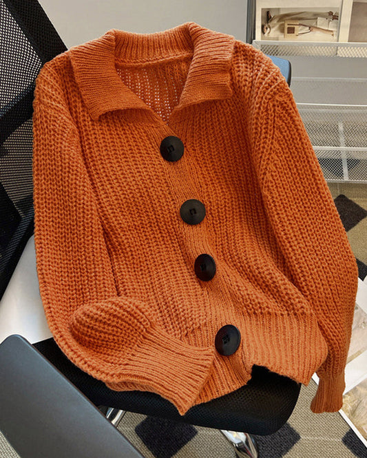 Knit jacket with large buttons for women