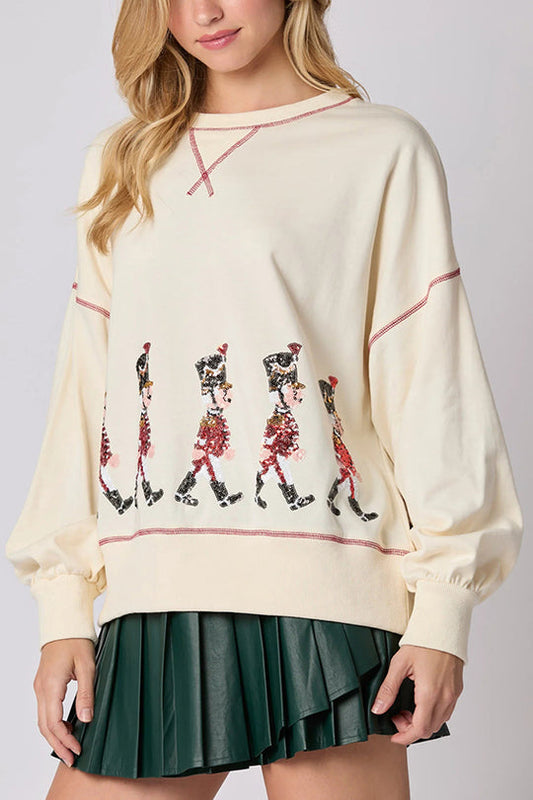 Velina Moda | Christmas Soldier Sequins Long Sleeve Casual Sweatshirt