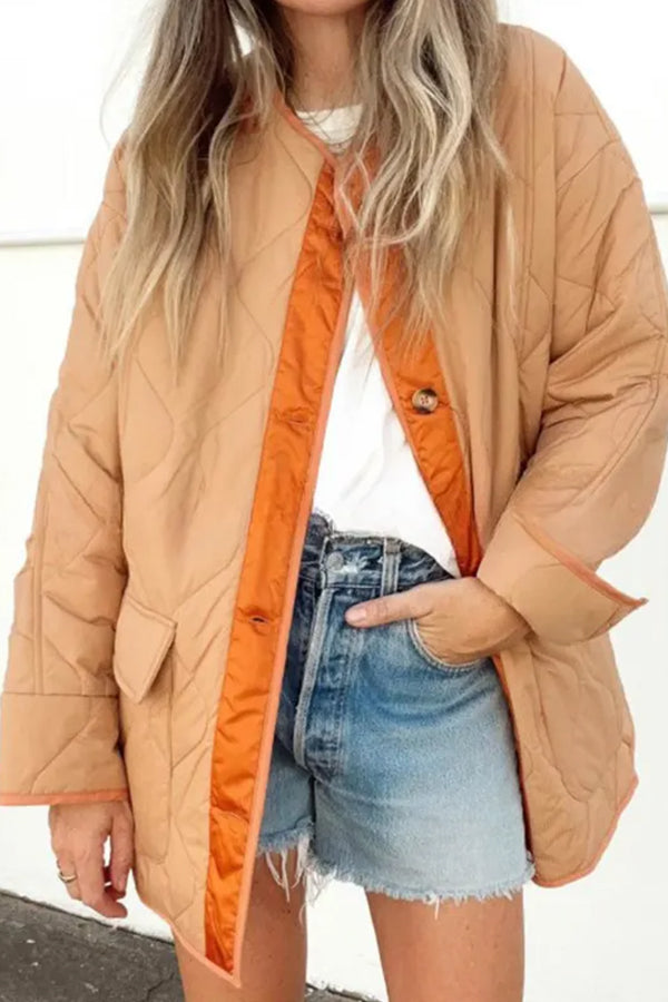 Velina Moda | Loose Cotton Jacket Color Block Pocket Casual Jacket