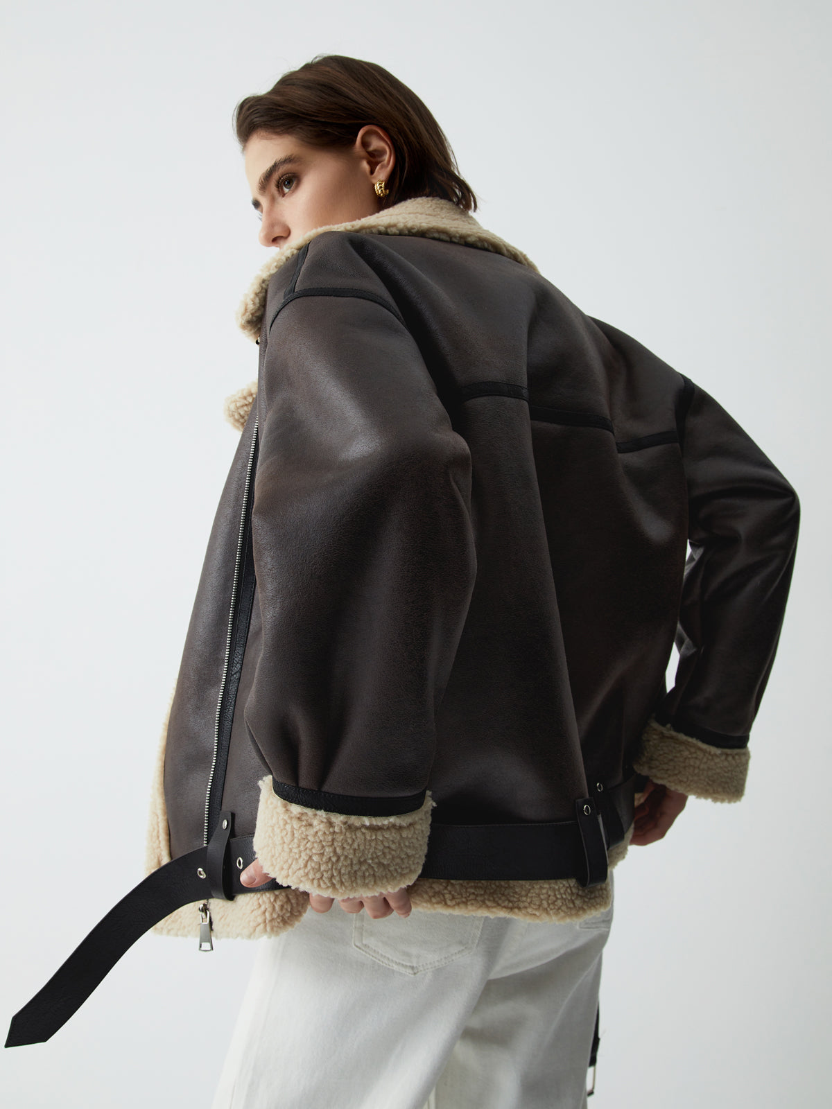 Velina Moda | Sherpa-Lined Sheepskin Aviator Jacket