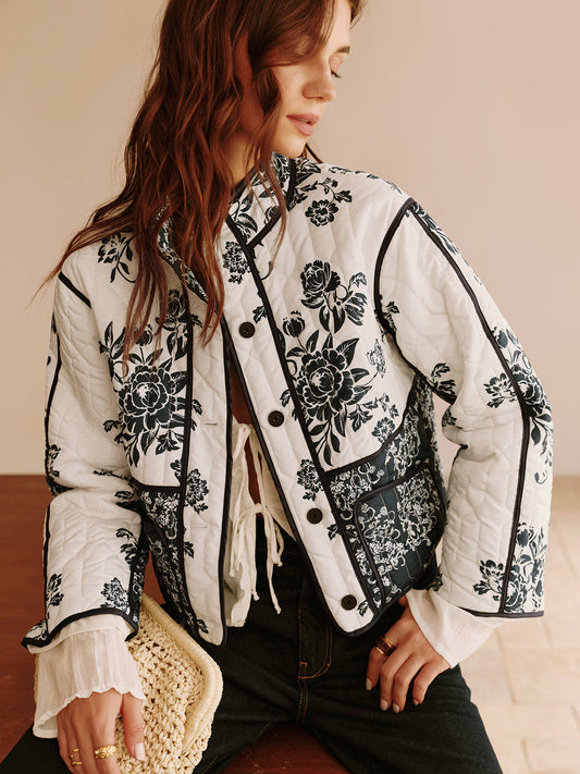 Velina Moda | Printed Piping Cozy Jacket