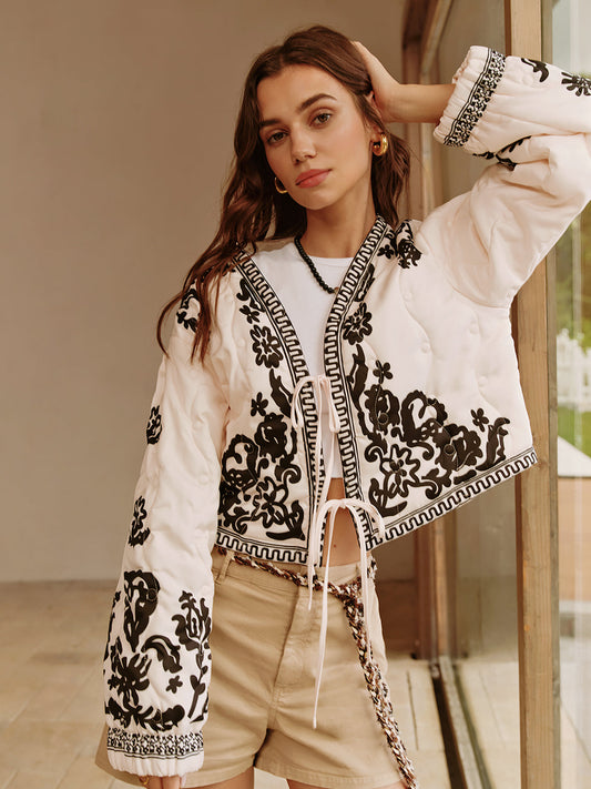 Velina Moda | Printed Lace-Up Short Jacket