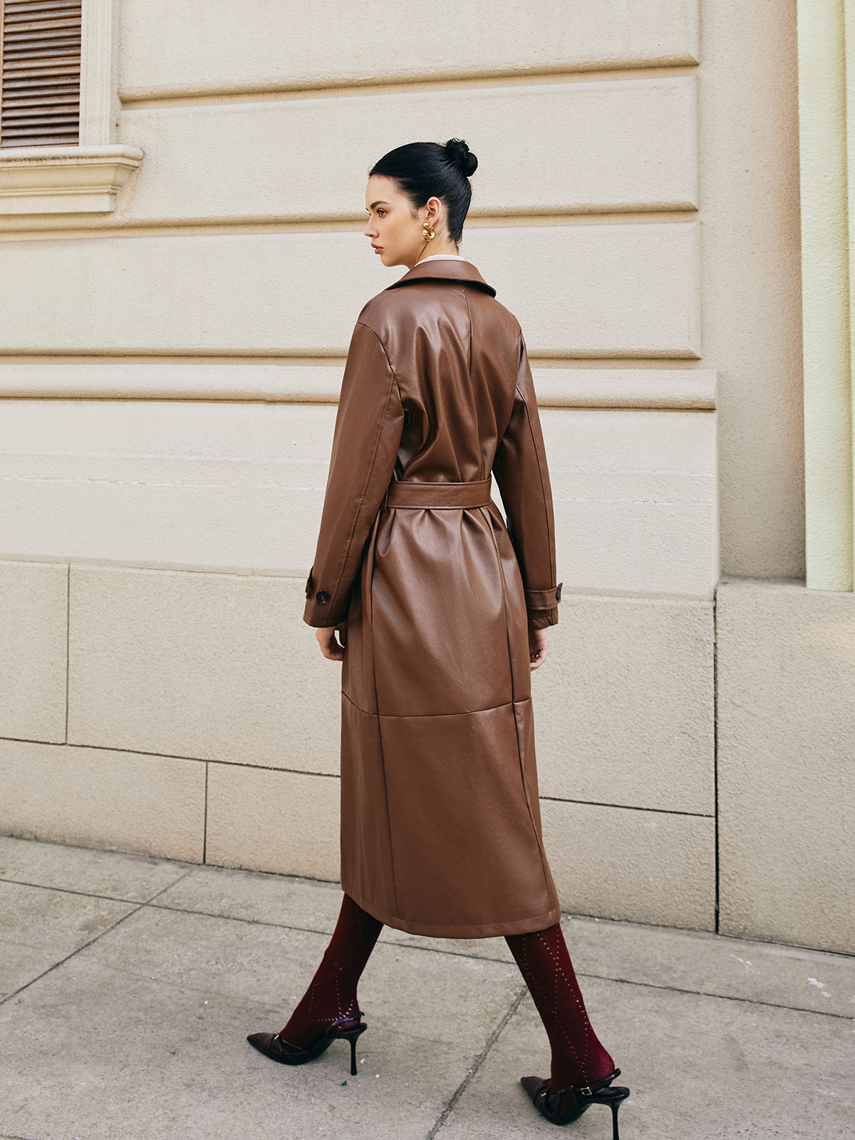 Velina Moda | Faux Leather Long Jacket