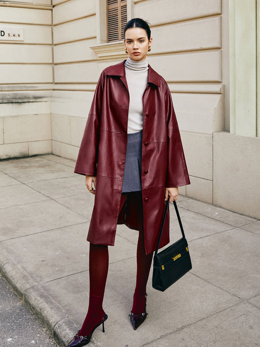 Velina Moda | Faux Leather Long Jacket