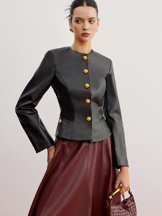 Velina Moda | Faux Leather Slim Jacket