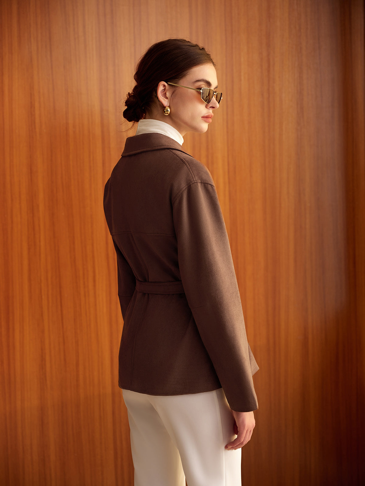 Velina Moda | Suede Belt Bags Polo Jacket