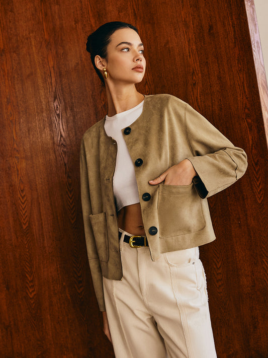 Velina Moda | Double-Breasted Suede Jacket