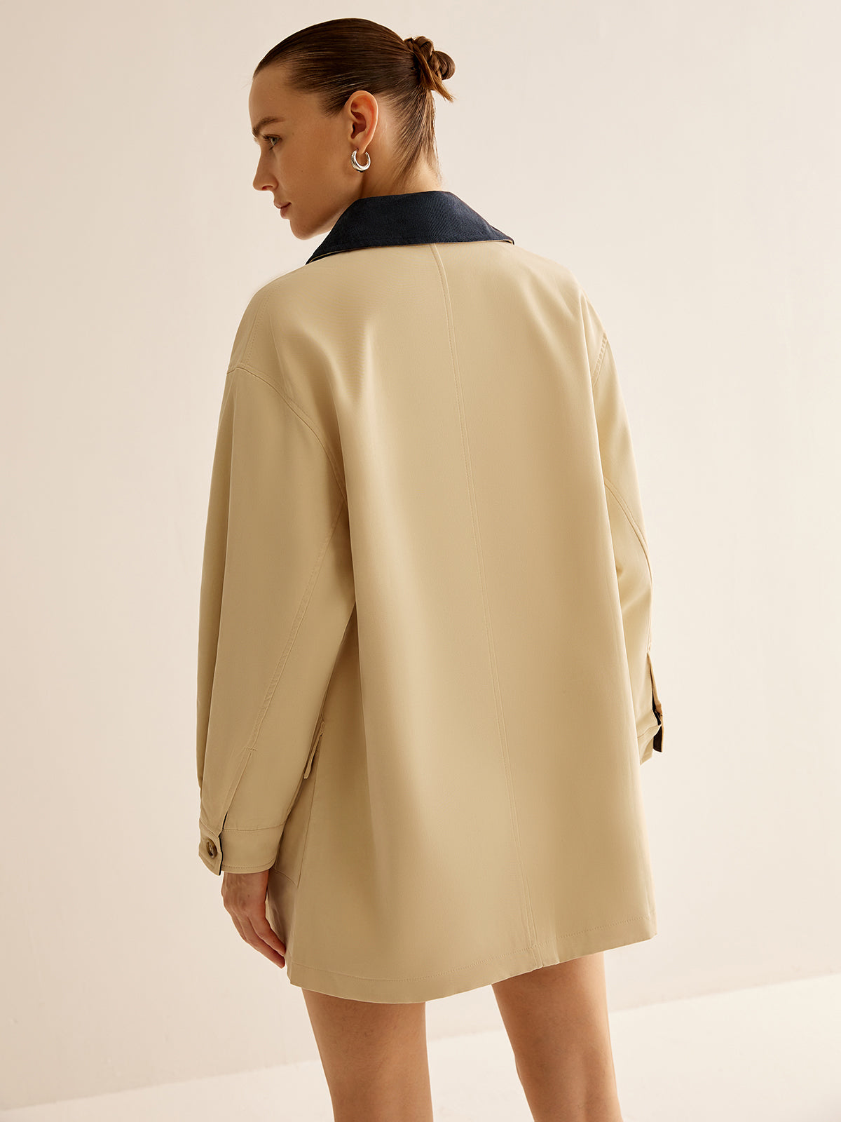 Velina Moda | Cotton Contrast Collar Button Jacket