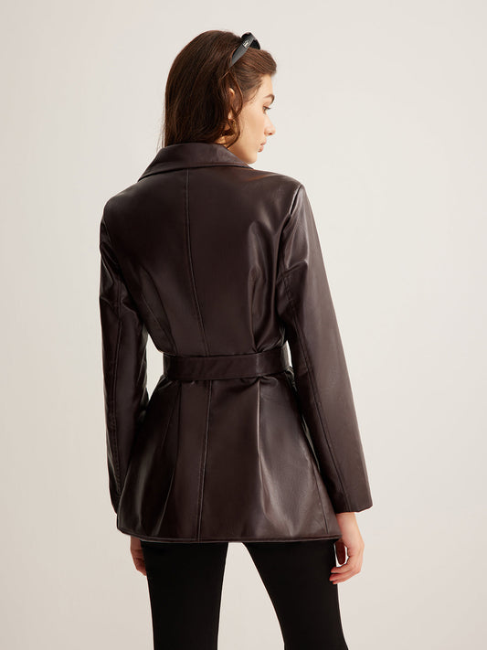Velina Moda | Pu-Leather Belt Jacket