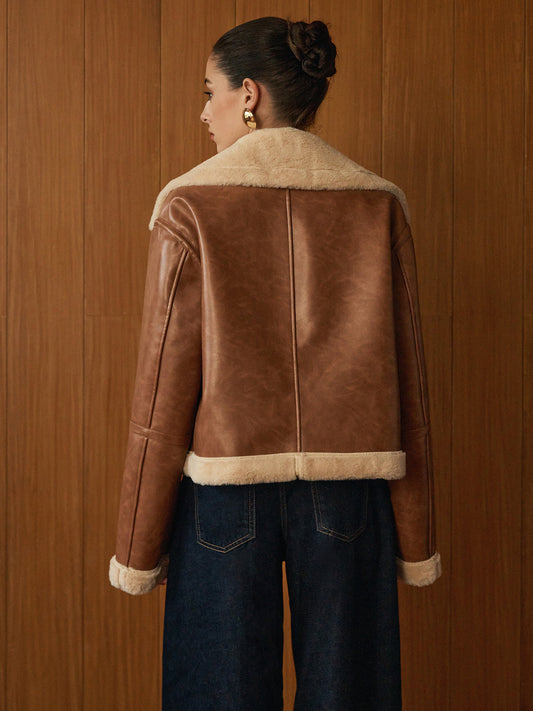 Velina Moda | Faux Leather Zip Jacket