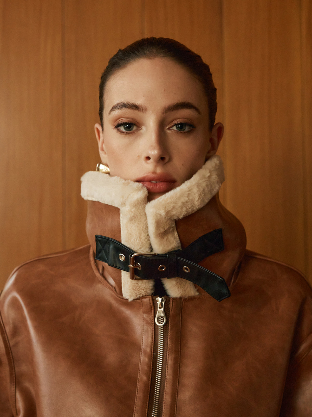 Velina Moda | Faux Leather Zip Jacket
