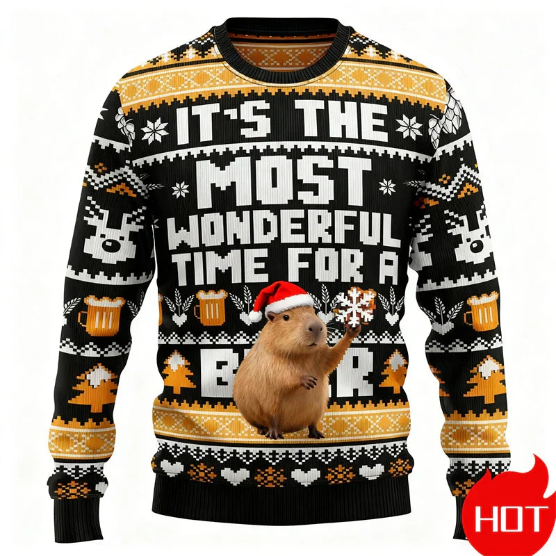 Velina Moda | Christmas Sweater - 3D Capybara Design, Warm Comfort & Joyful Festive Style