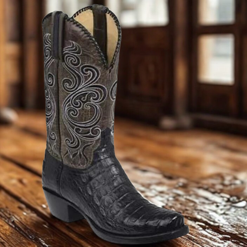 Velina Moda | Western boots - Embossed leather with block heel