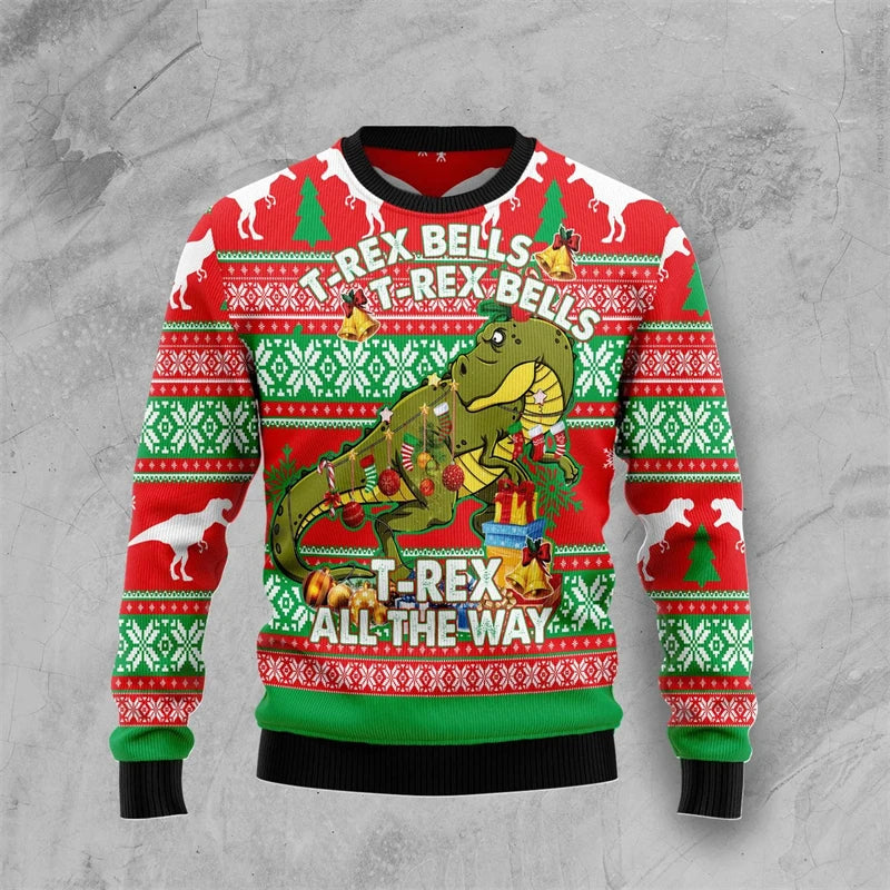 Velina Moda | Dinosaur Christmas Sweater - Funny & Comfortable Men's Sweater with 3D Print for the Holidays