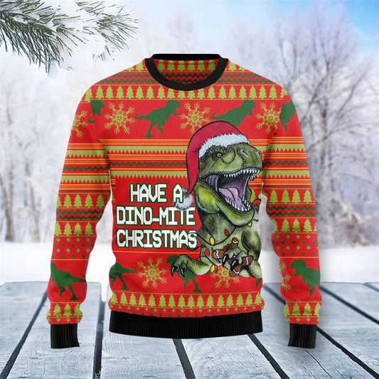 Velina Moda | Dinosaur Christmas Sweater - Funny & Comfortable Men's Sweater with 3D Print for the Holidays