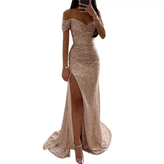 Elegant evening dress with V-neckline