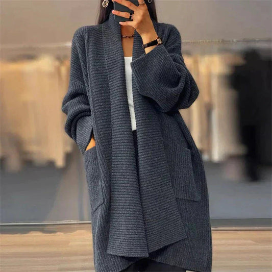 Velina Moda | Women's cardigan with shawl collar - Long knitted cardigan