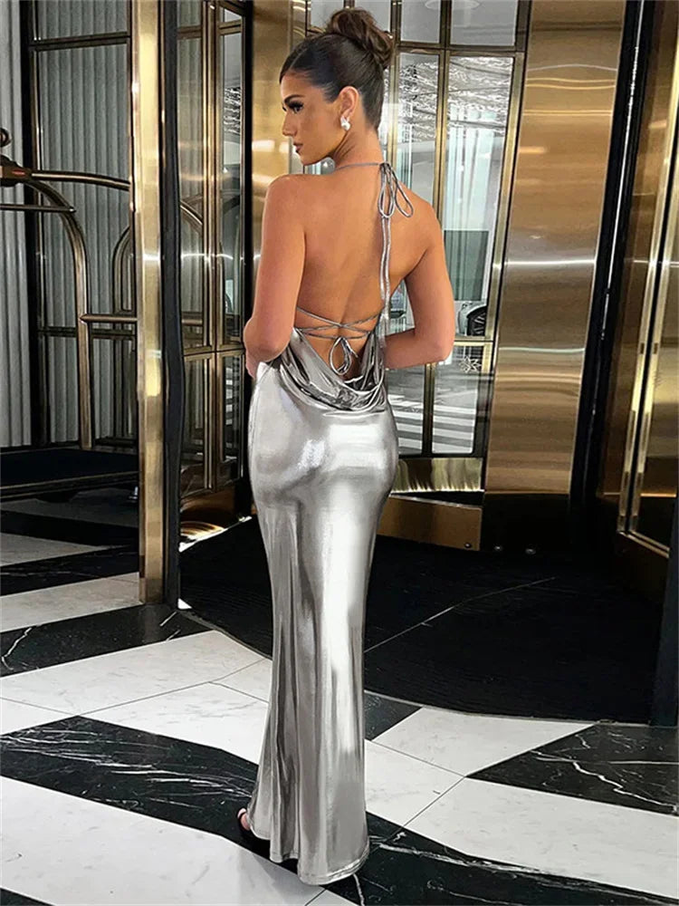 Elegant Festive Halter Maxi Dress