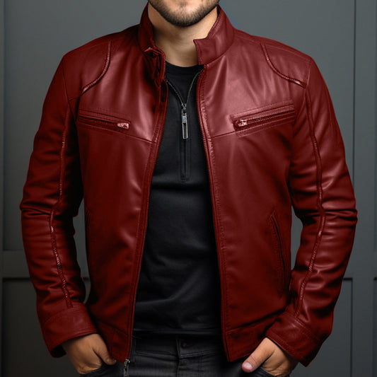 Dante – Red faux leather biker jacket