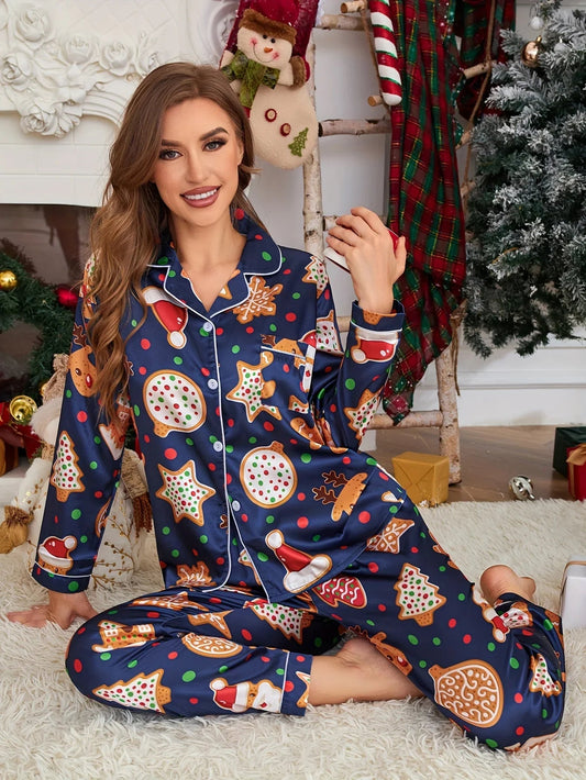 Velina Moda | Cozy Christmas Cookie Print Long Sleeve Pajama Unisex