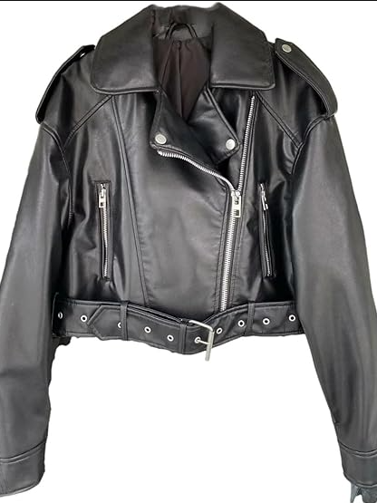 Velina Moda | Leather Lapel Cropped Jacket with Belt