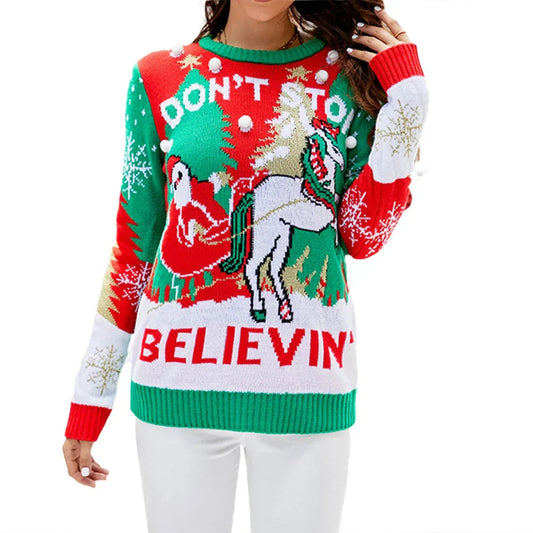 Velina Moda | Fake Christmas Sweater Women Knitted Long Sleeves