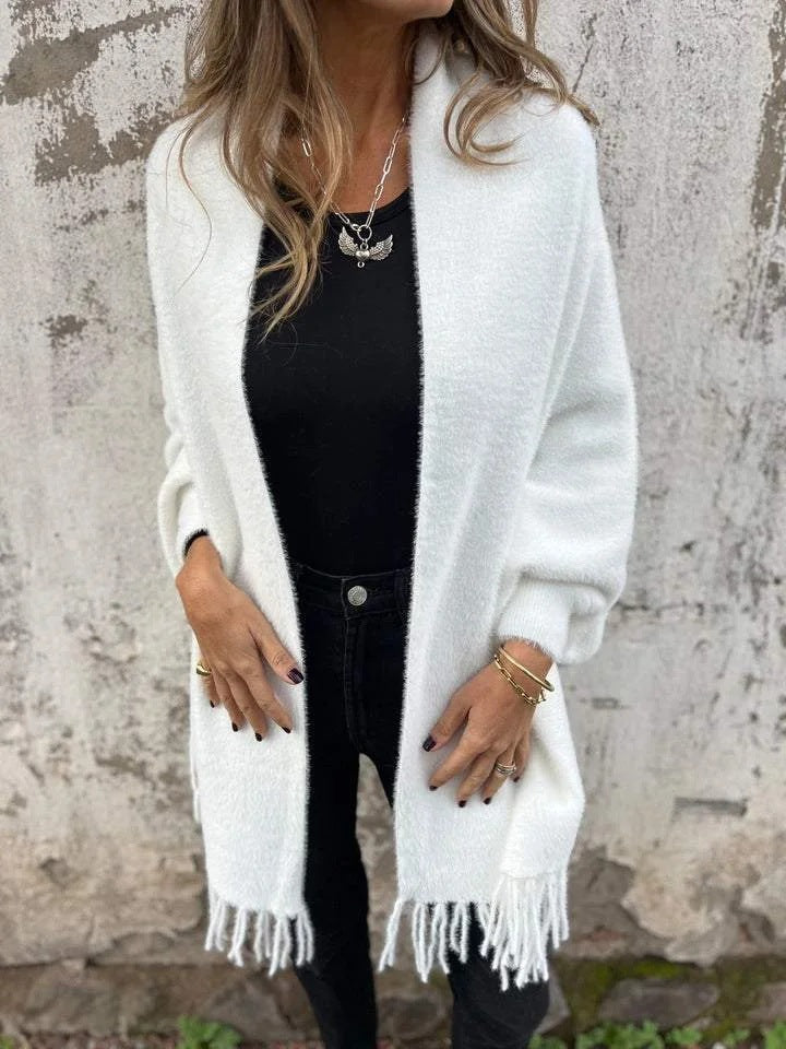 Velina Moda | Women's jacket with fringes - Long women's jacket winter