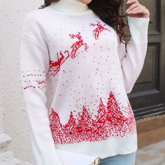 Velina Moda | Christmas Sweater Women Knit Reindeer Print Sweater