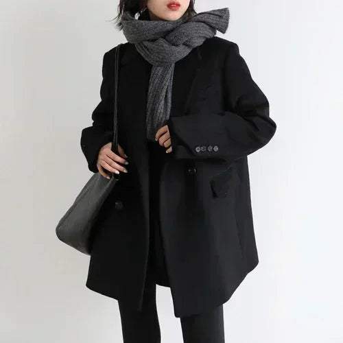 Velina Moda | Women's Blazer - Wool Mid-Length Jacket