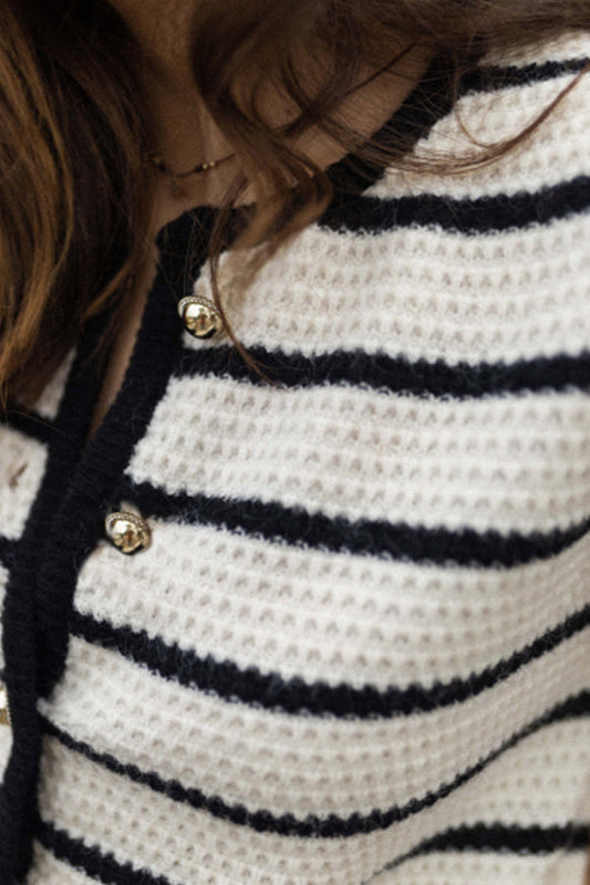 Velina Moda | Striped Round Neckline Jacket